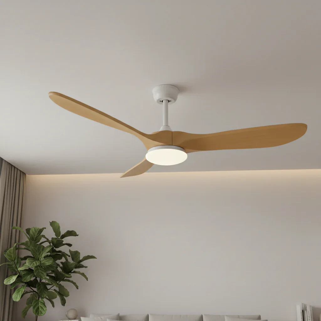 Aria | Vintage-Ventilator Weiß und Naturholz, LED