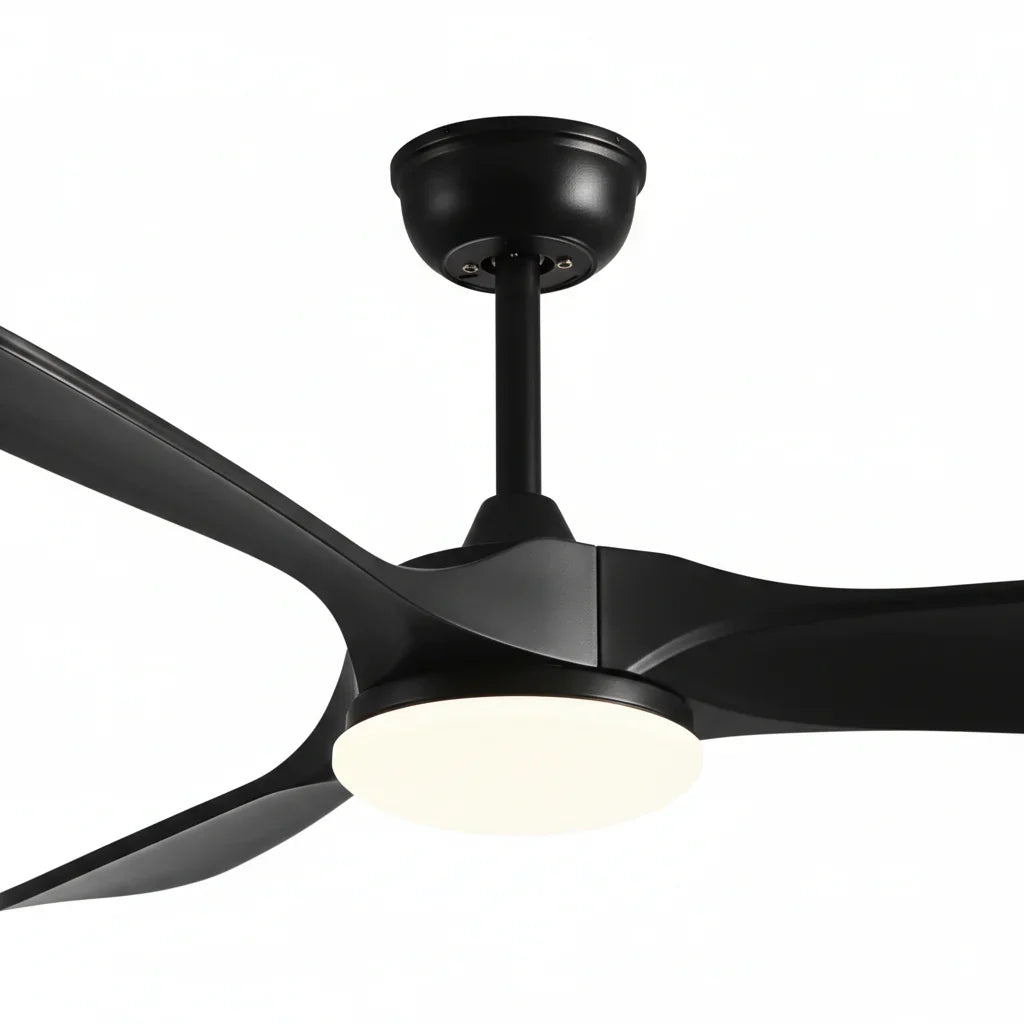 Borée | Vintage-Ventilator Schwarz und schwarzem Holz, LED