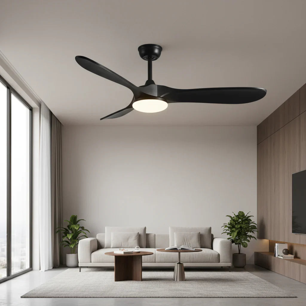 Borée | Vintage-Ventilator Schwarz und schwarzem Holz, LED