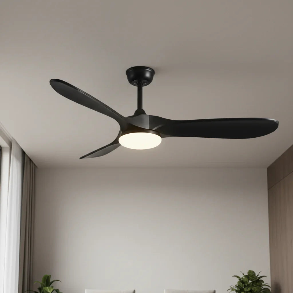 Borée | Vintage-Ventilator Schwarz und schwarzem Holz, LED