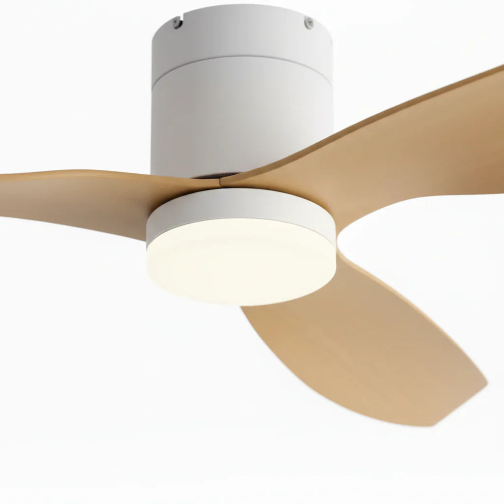 Lyra | Ventilator mit integriertem LED Weiß und hellem Holz