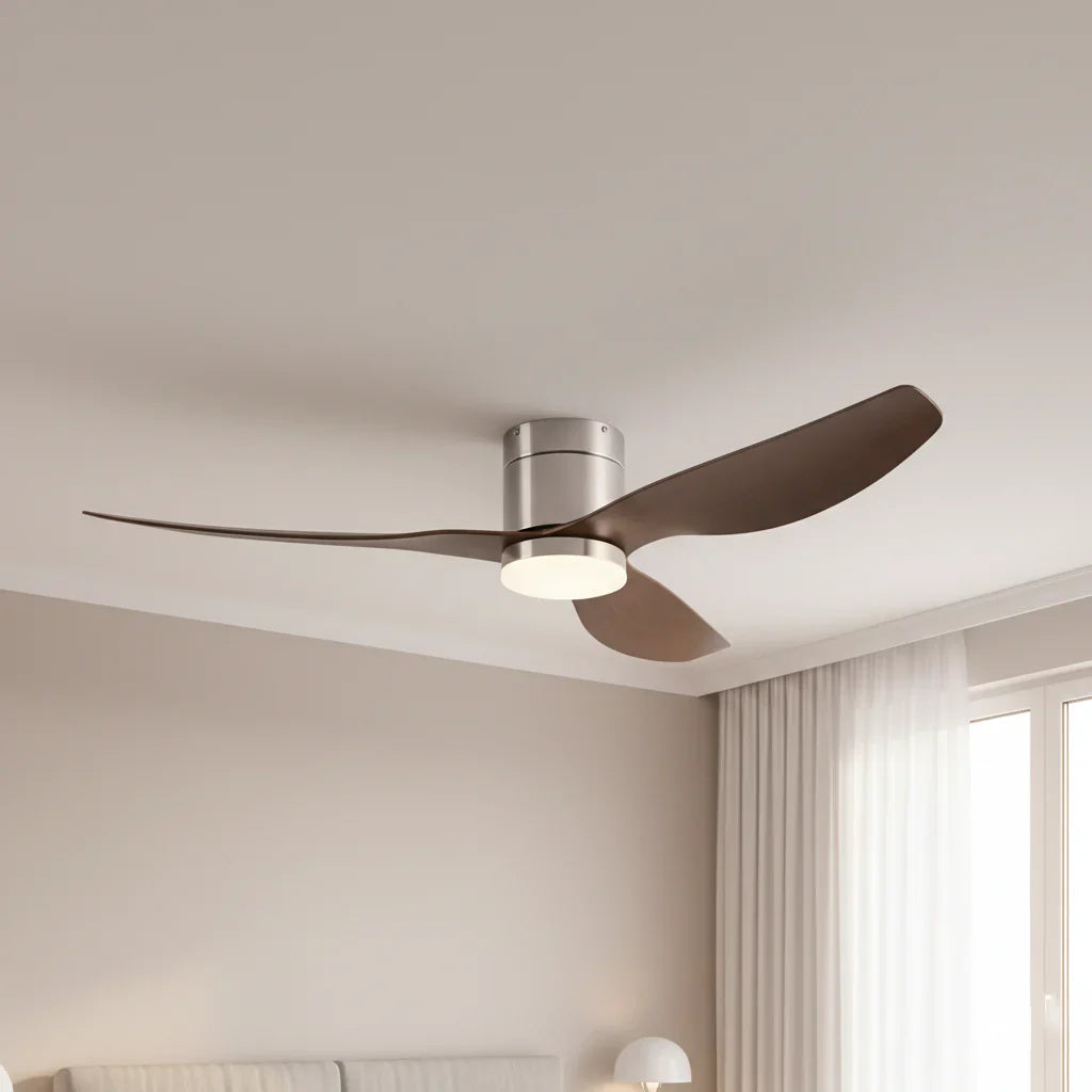 Cyrus | Ventilator mit integriertem LED Silber und dunklem Holz