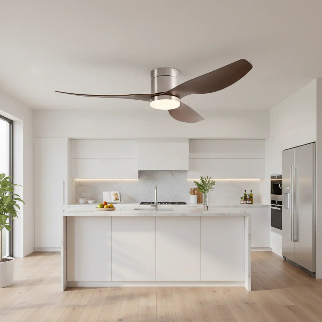 Cyrus | Ventilator mit integriertem LED Silber und dunklem Holz