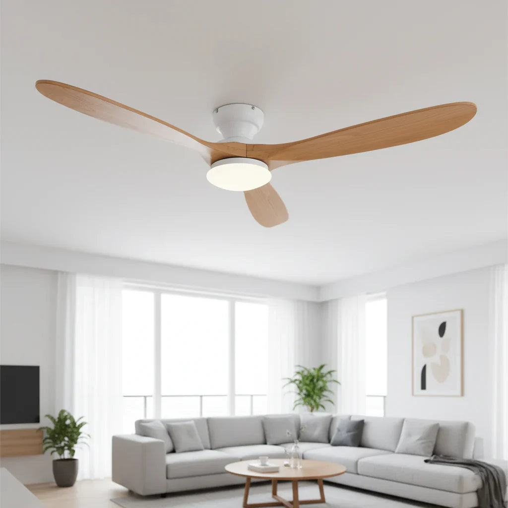 Lumi | Ventilator mit Beleuchtung LED Naturholz und Weiß