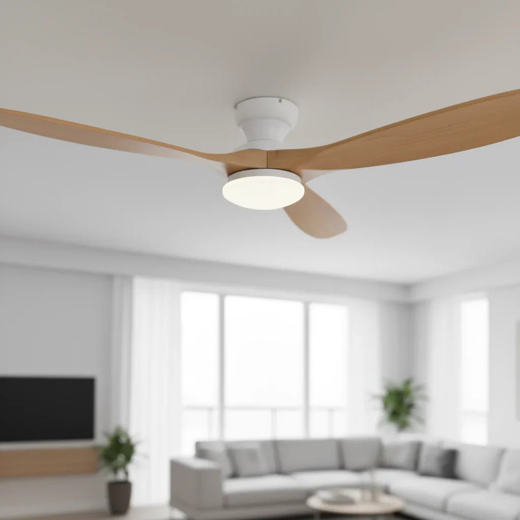 Lumi | Ventilator mit Beleuchtung LED Naturholz und Weiß