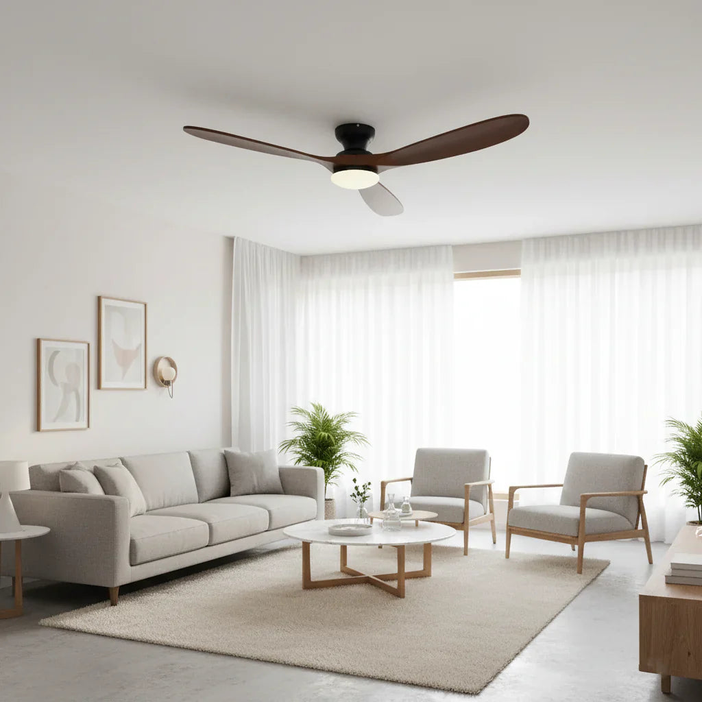 Nordkapp | Ventilator mit Beleuchtung LED dunklem Holz und Schwarz