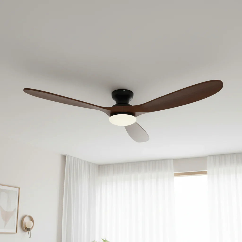 Nordkapp | Ventilator mit Beleuchtung LED dunklem Holz und Schwarz