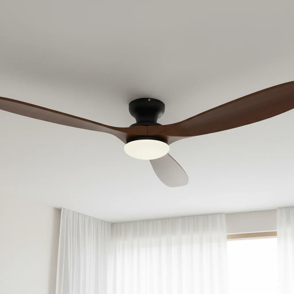 Nordkapp | Ventilator mit Beleuchtung LED dunklem Holz und Schwarz