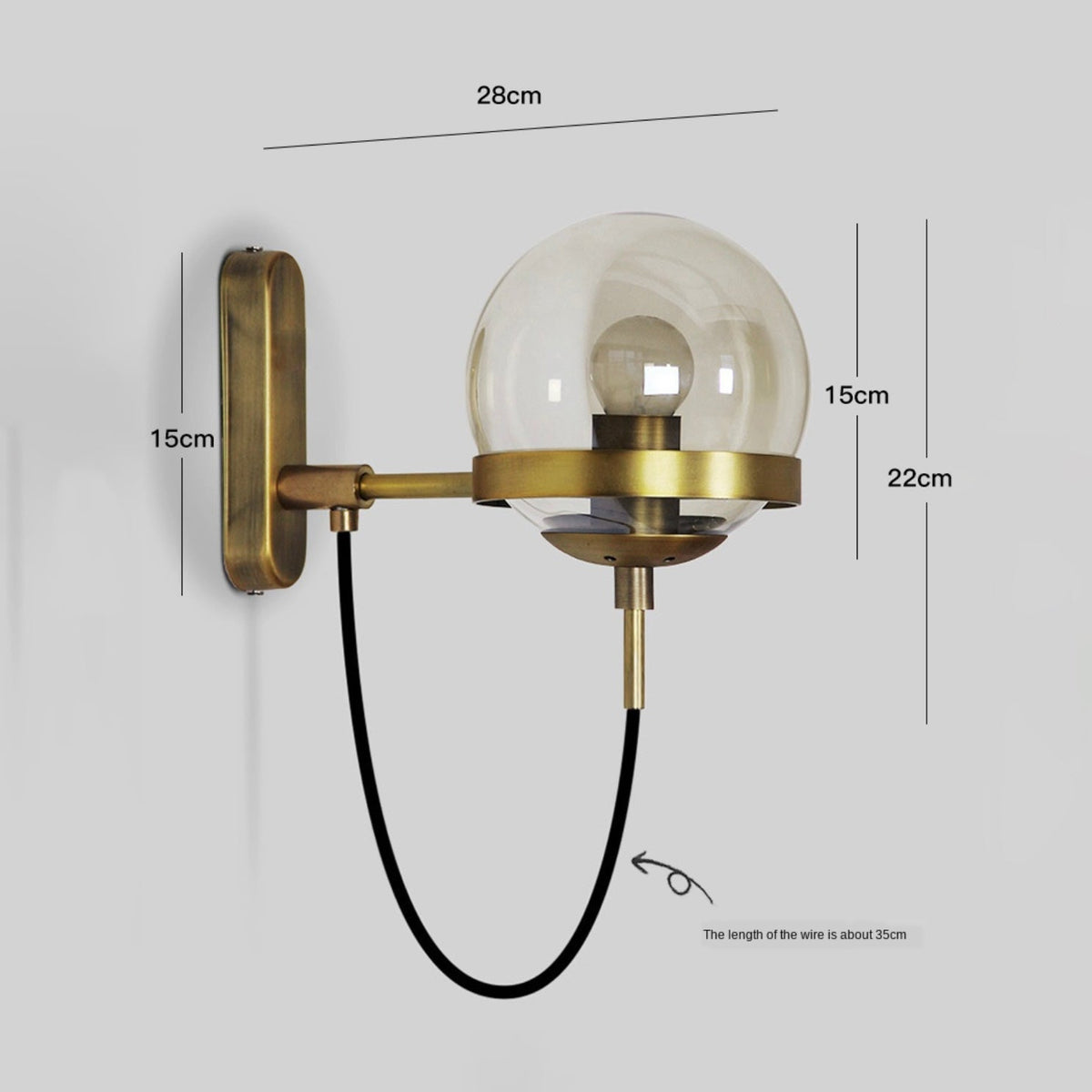 Wandleuchte LED Metall mit Kugel aus Glas Design
