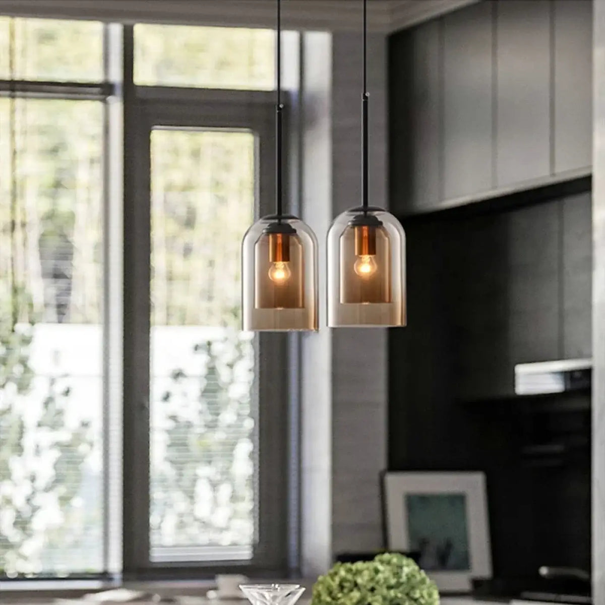 Pendelleuchte aus Getöntem Glas Braun oder Schwarz