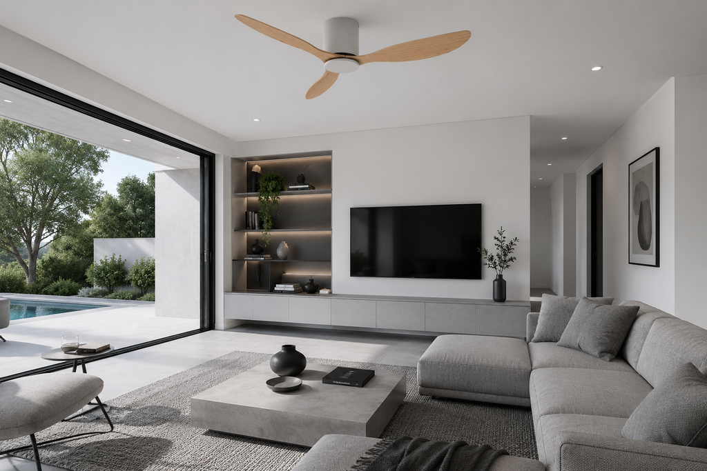 Axiom | Ventilator mit DC-Motor Weiß und hellem Holz