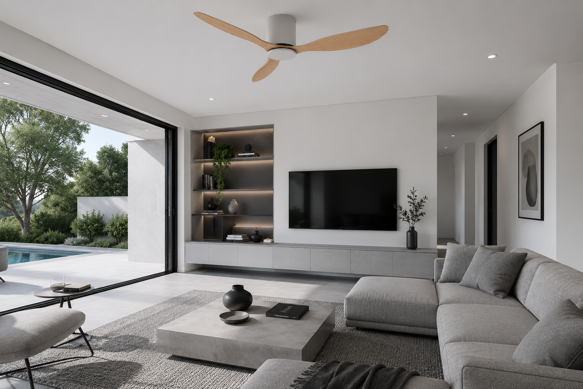 Axiom | Ventilator mit DC-Motor Weiß und hellem Holz