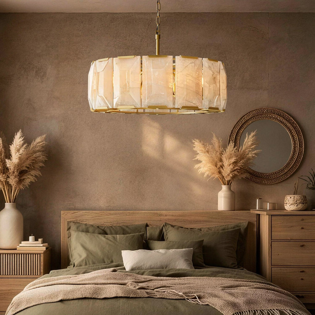 Pendelleuchte Trommel Alabaster Gold