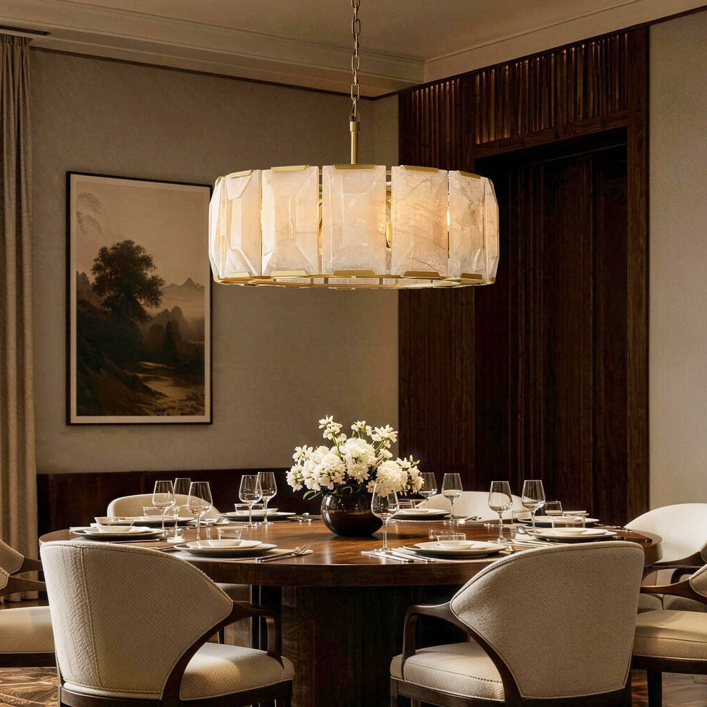 Pendelleuchte Trommel Alabaster Gold