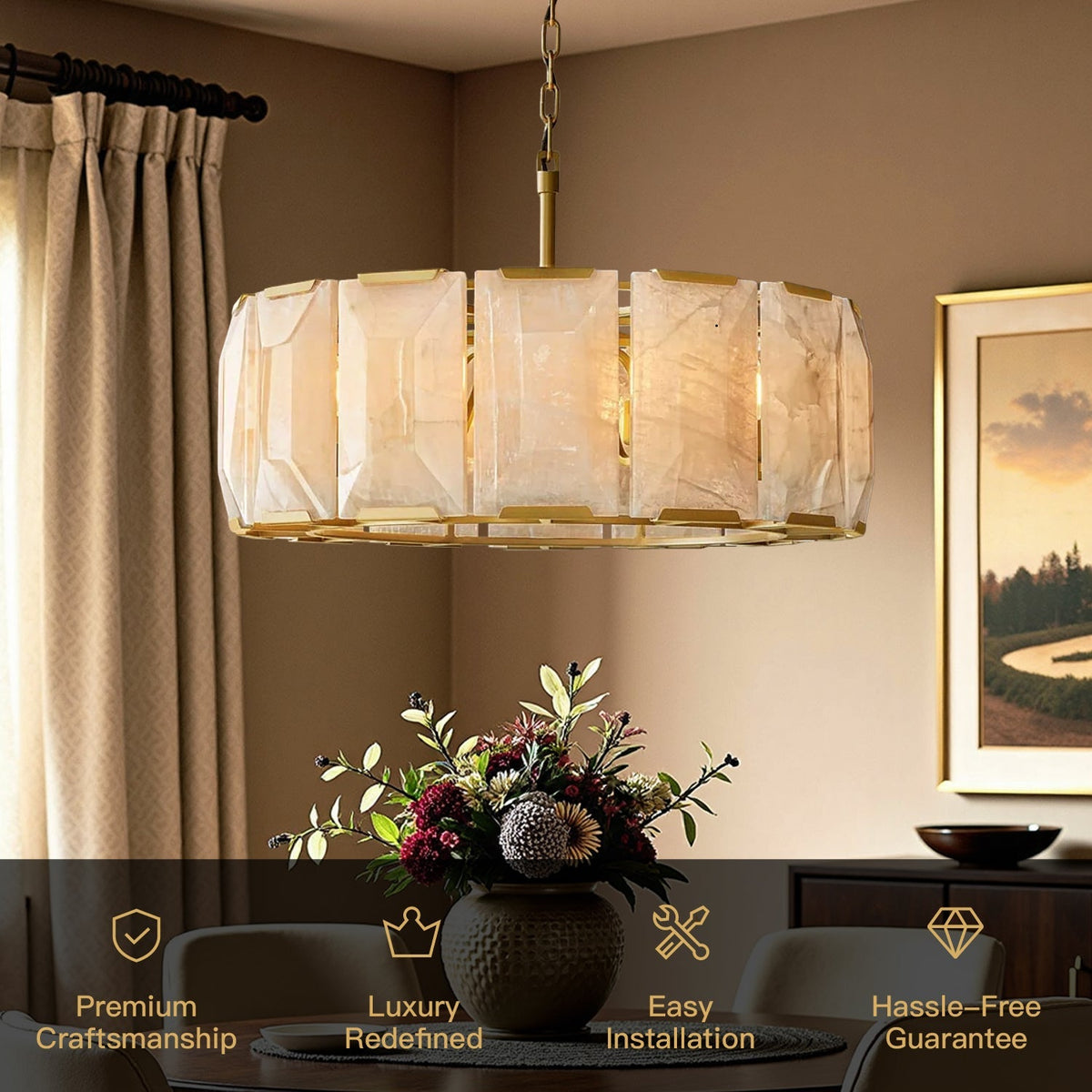 Pendelleuchte Trommel Alabaster Gold