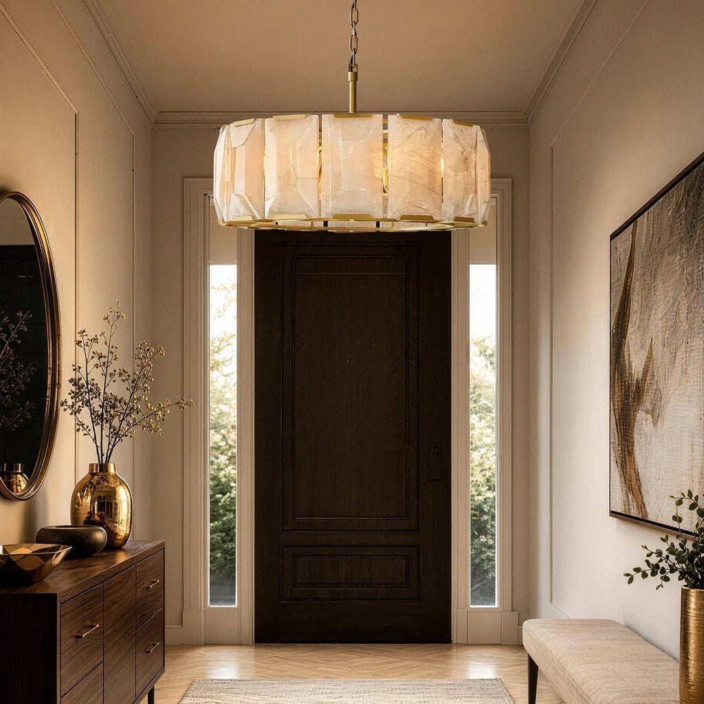 Pendelleuchte Trommel Alabaster Gold