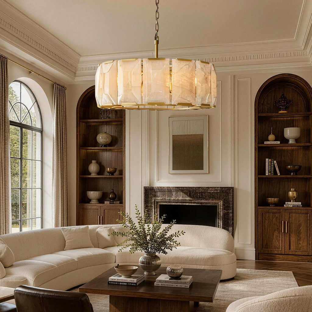 Pendelleuchte Trommel Alabaster Gold