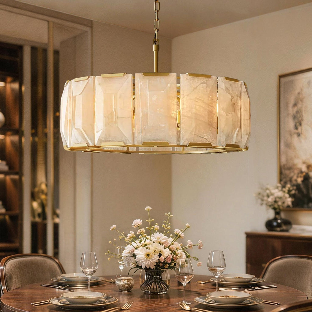 Pendelleuchte Trommel Alabaster Gold