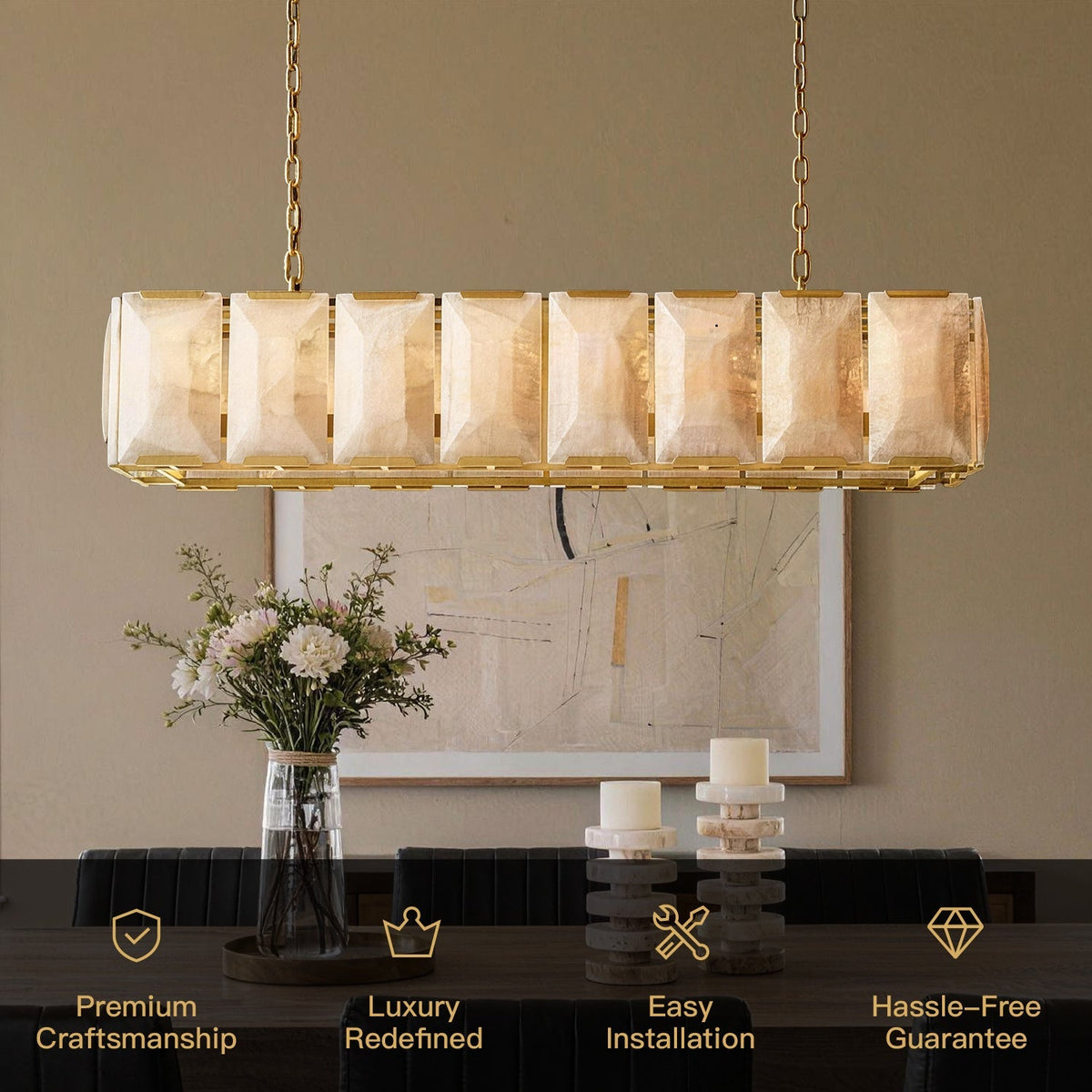 Pendelleuchte Linear Alabaster Gold