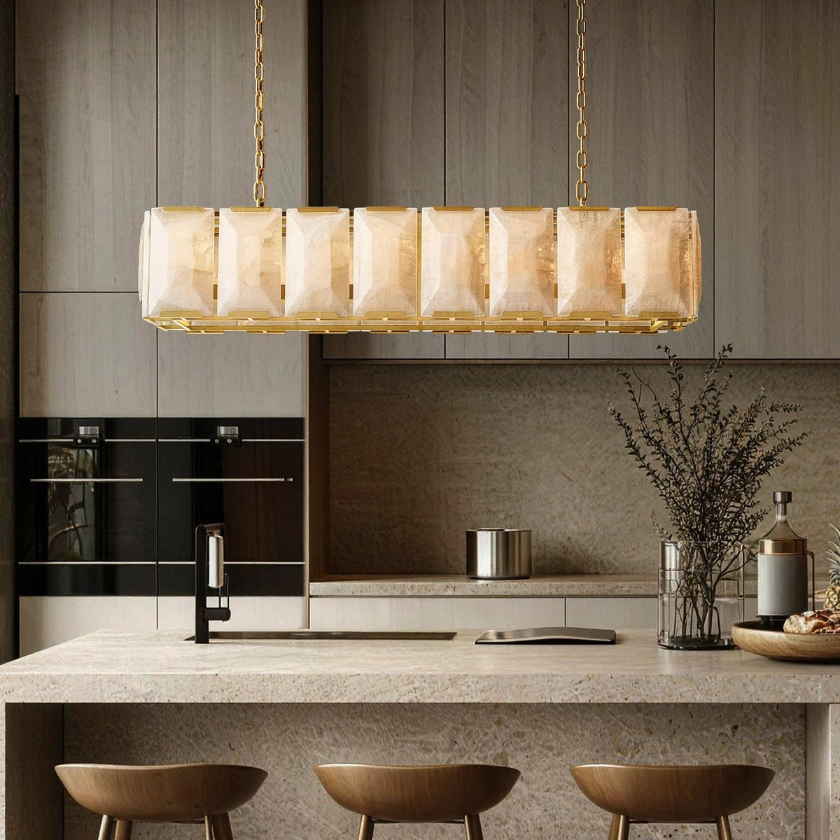Pendelleuchte Linear Alabaster Gold