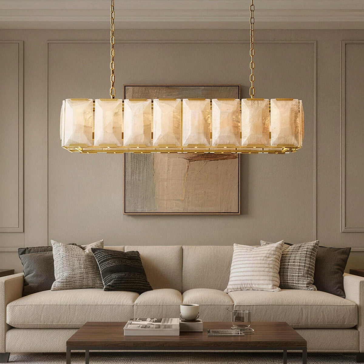 Pendelleuchte Linear Alabaster Gold