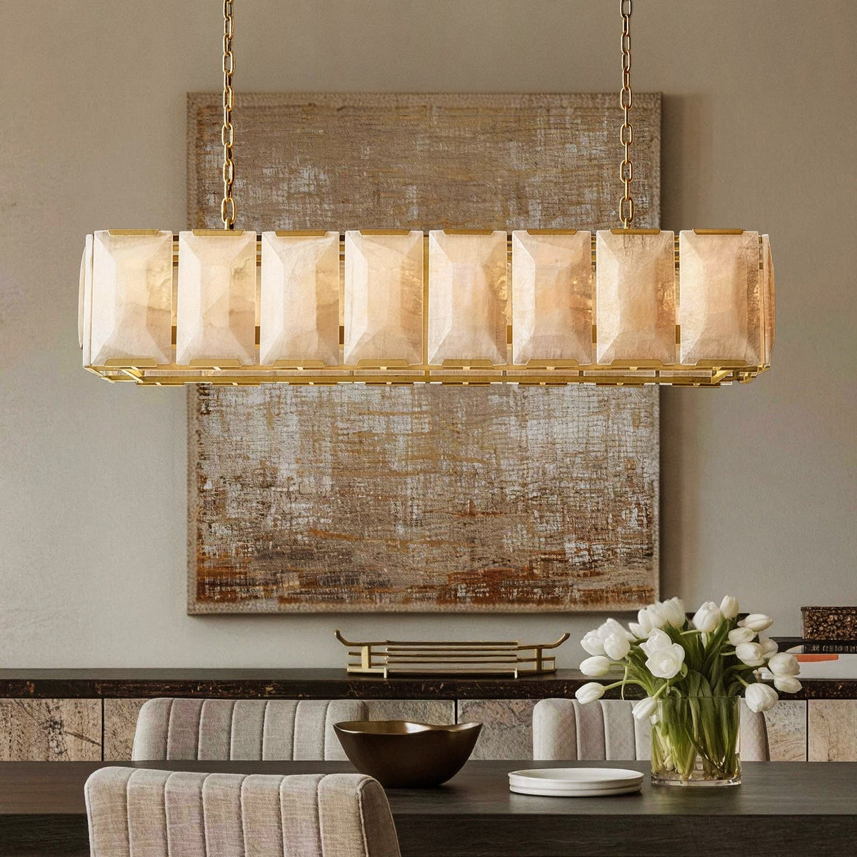 Pendelleuchte Linear Alabaster Gold