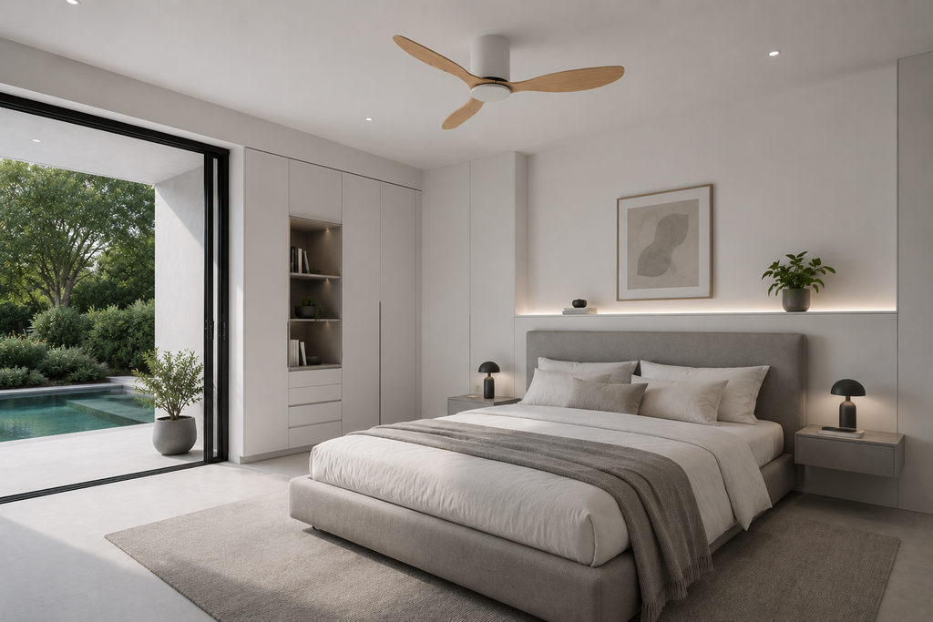 Axiom | Ventilator mit DC-Motor Weiß und hellem Holz
