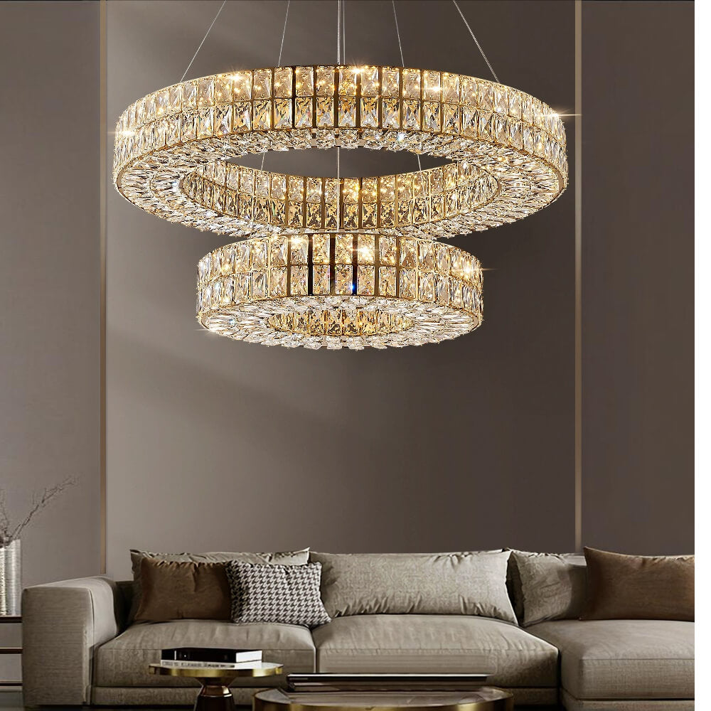 Kronleuchter Kristall Gold mit Doppel Ring für Esszimmer