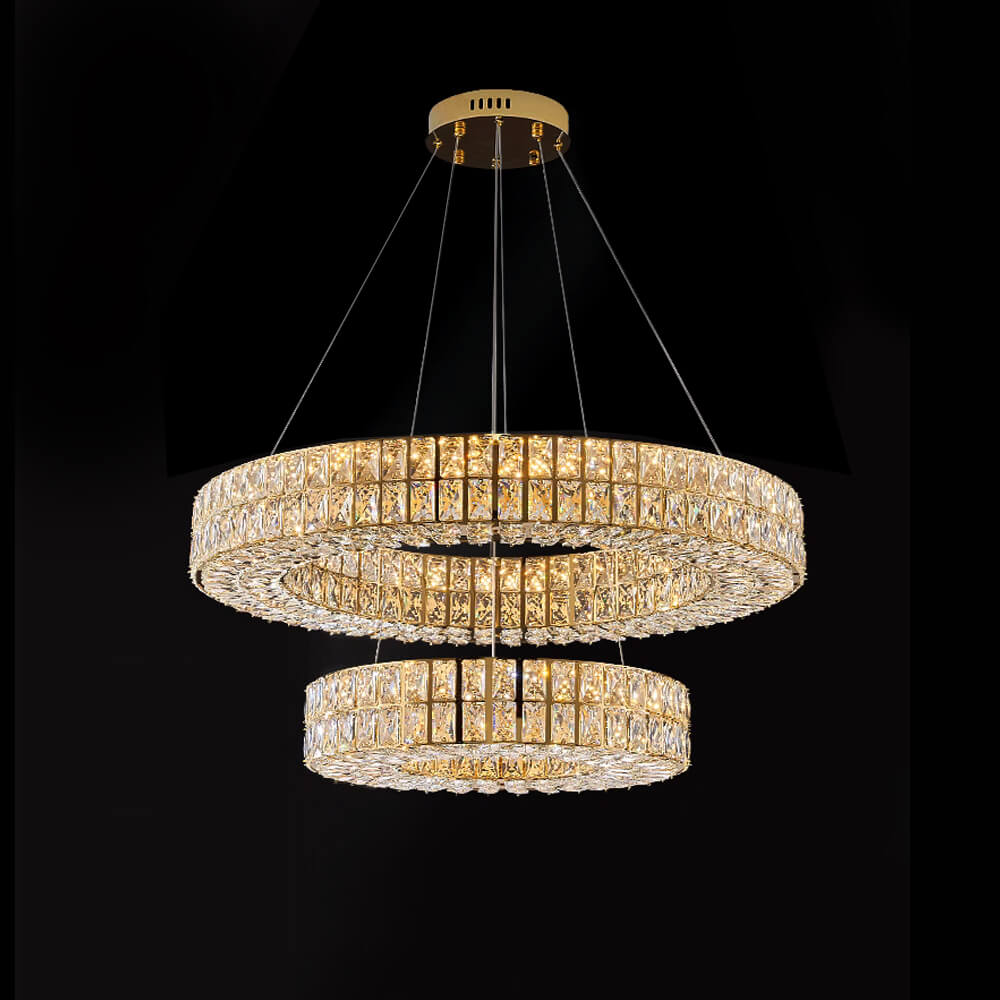 Kronleuchter Kristall Gold mit Doppel Ring für Esszimmer