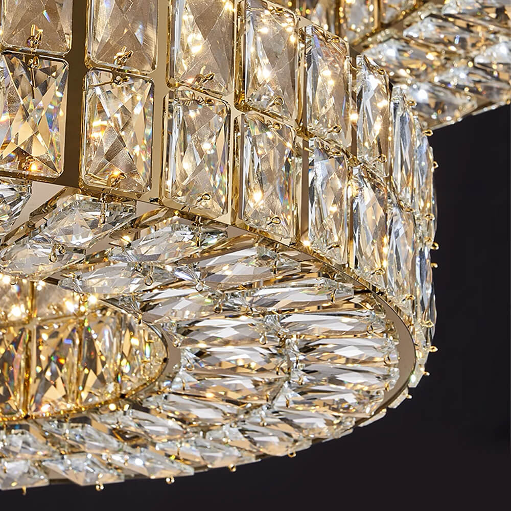 Kronleuchter Kristall Gold mit Doppel Ring für Esszimmer