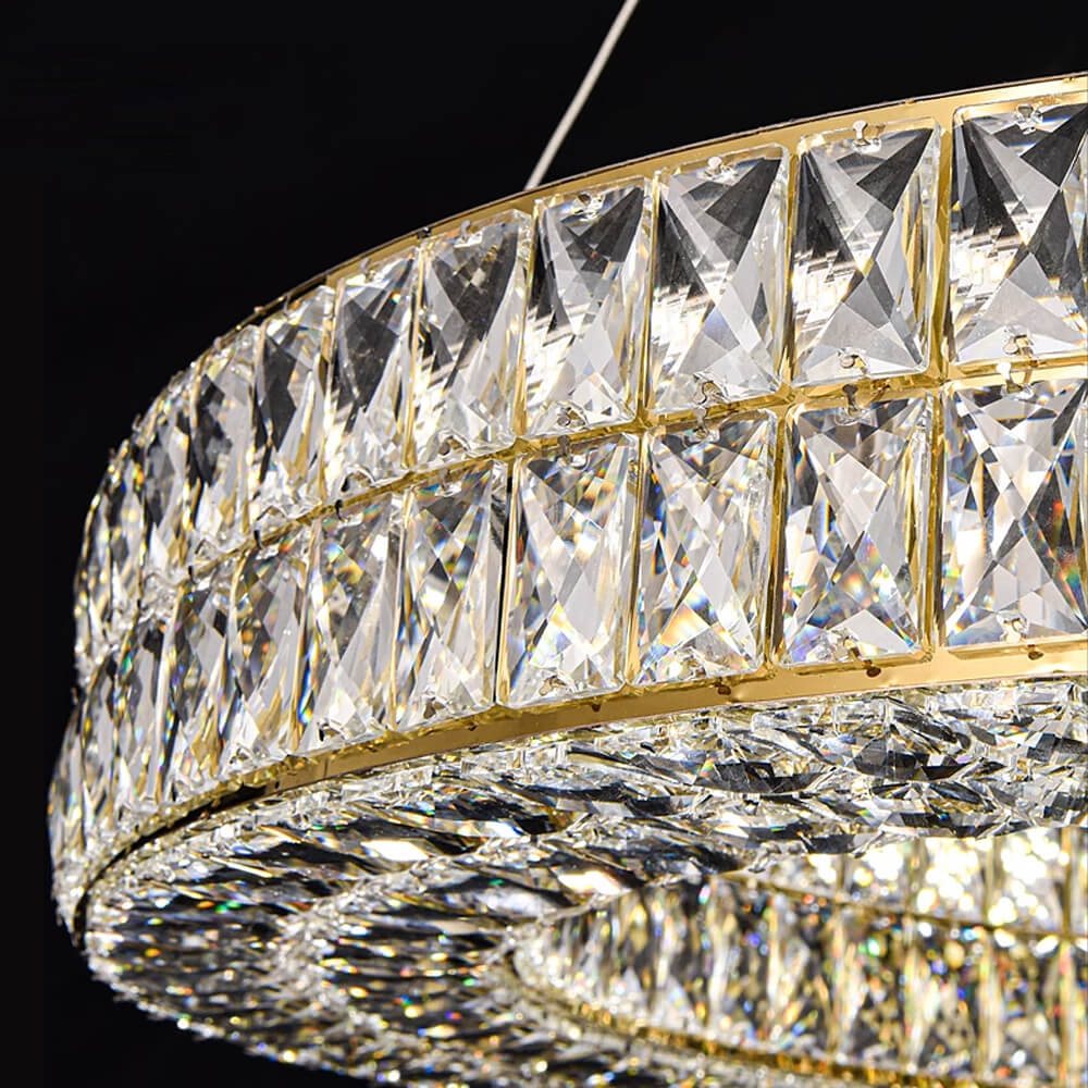 Kronleuchter Kristall Gold mit Doppel Ring für Esszimmer
