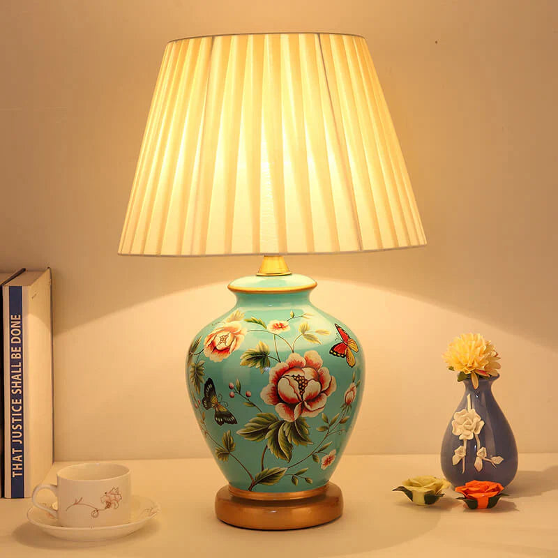 Nachttischlampe Keramik Blumen