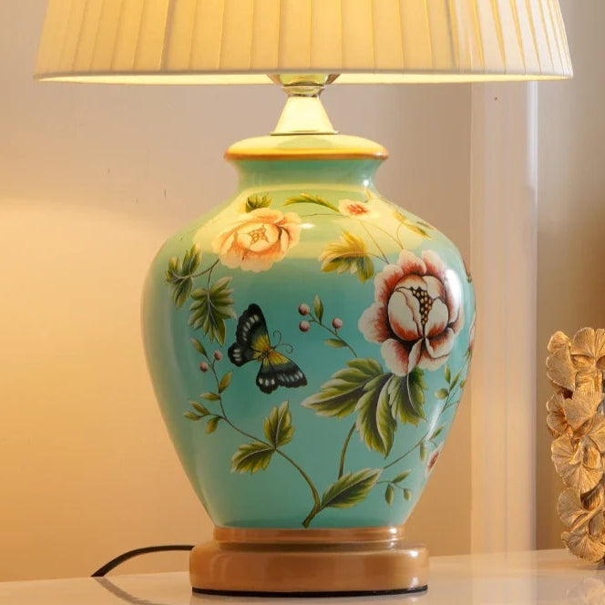 Nachttischlampe Keramik Blumen