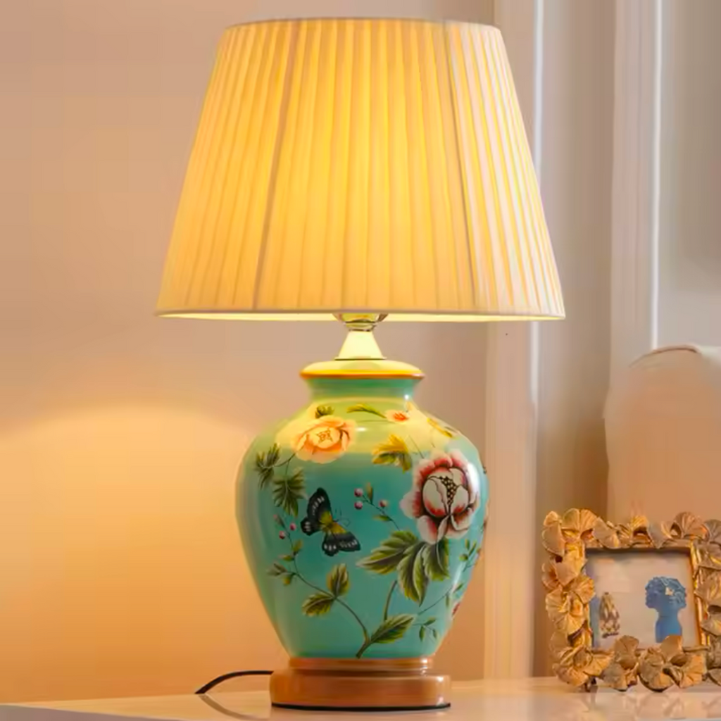 Nachttischlampe Keramik Blumen
