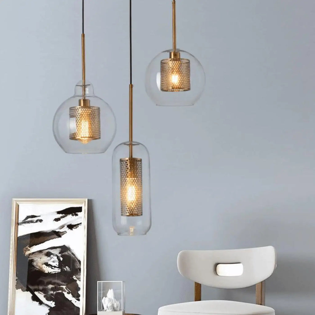 Pendelleuchte Industrie aus Glas und Metall