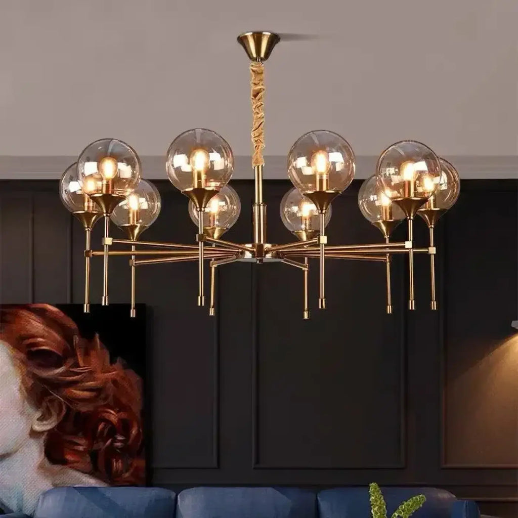 Pendelleuchte Gold mit Kugeln Transparent Rauch