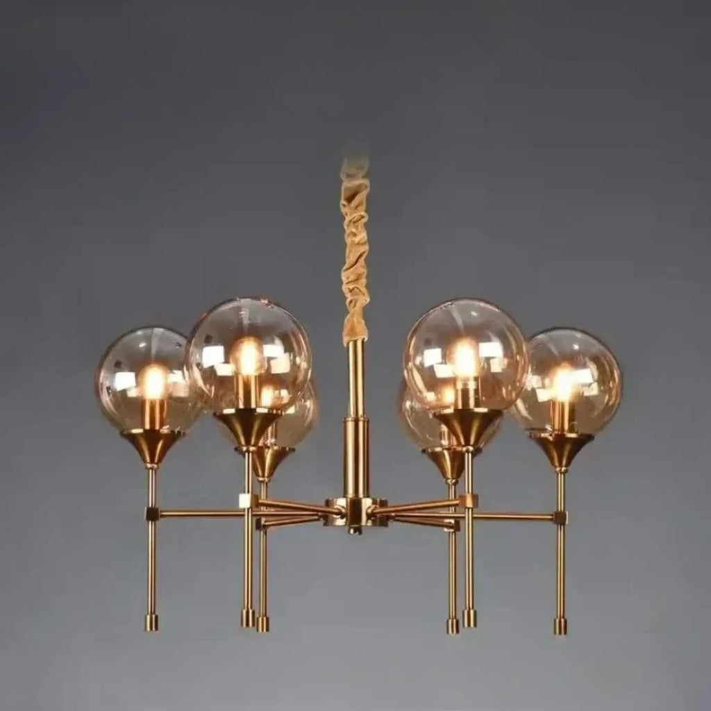 Pendelleuchte Gold mit Kugeln Transparent Rauch