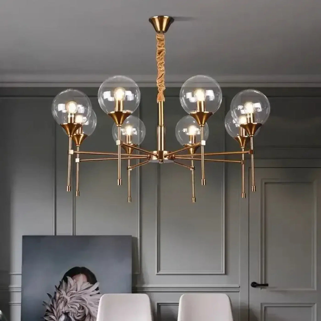 Pendelleuchte Gold mit Kugeln Transparent Rauch