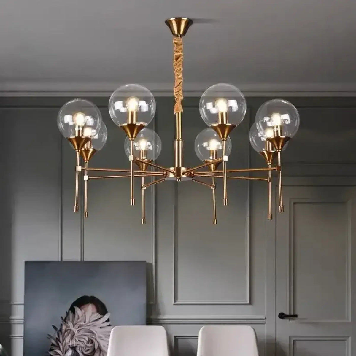 Pendelleuchte Gold mit Kugeln Transparent Rauch