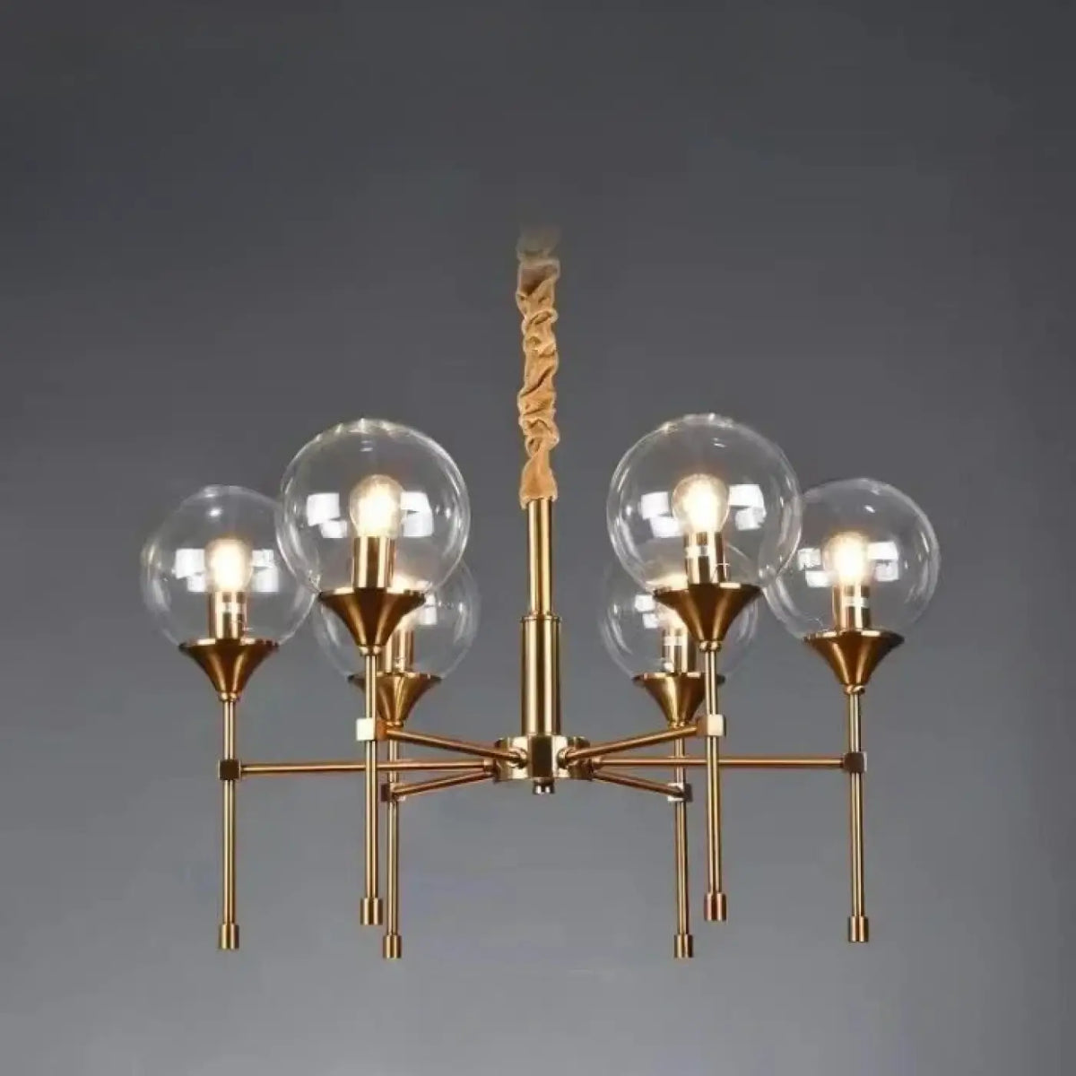 Pendelleuchte Gold mit Kugeln Transparent Rauch