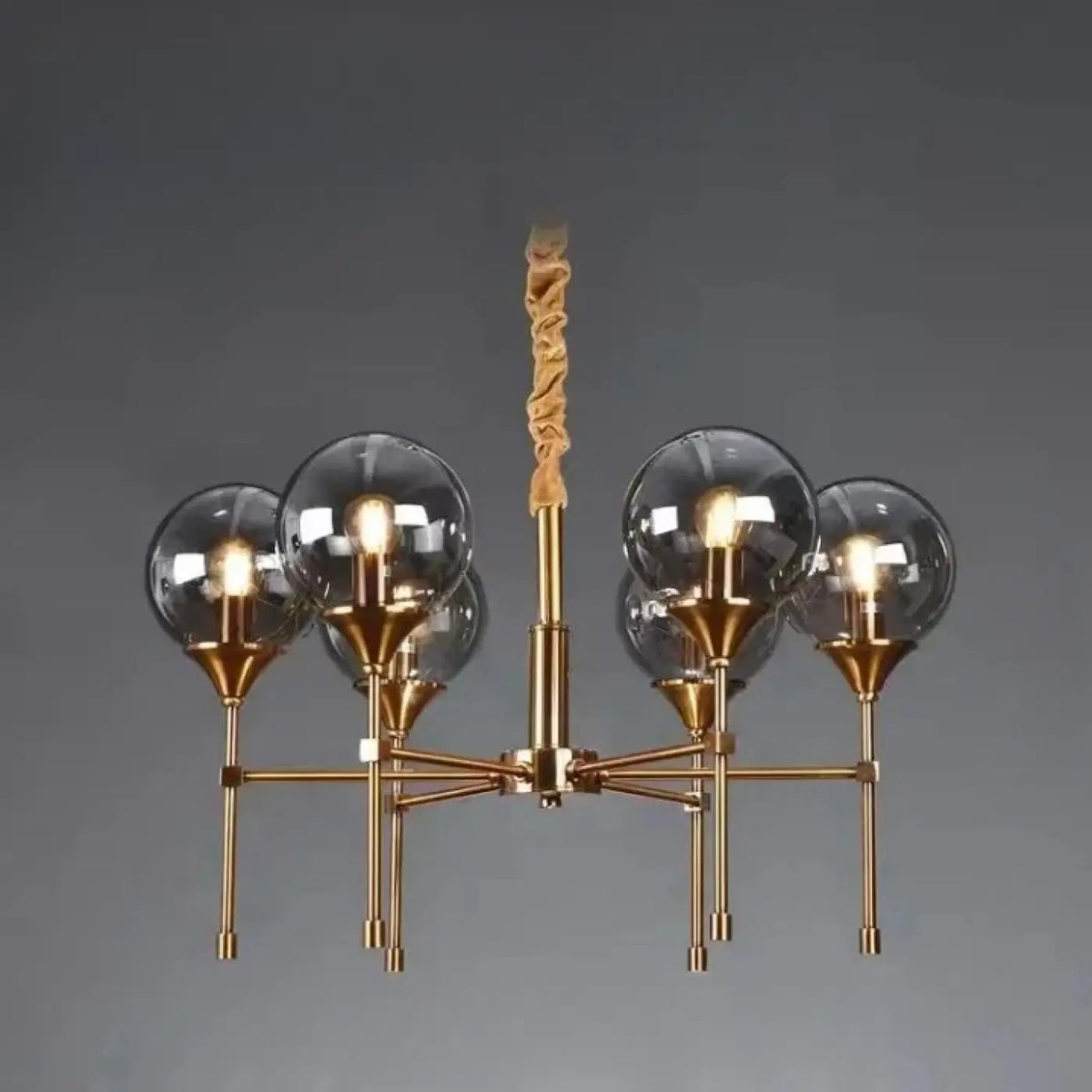 Pendelleuchte Gold mit Kugeln Transparent Rauch