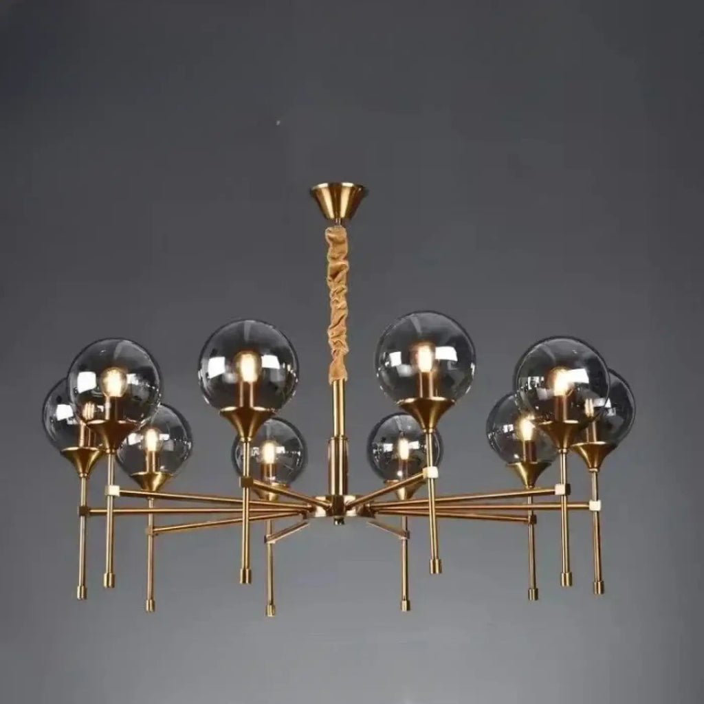 Pendelleuchte Gold mit Kugeln Transparent Rauch