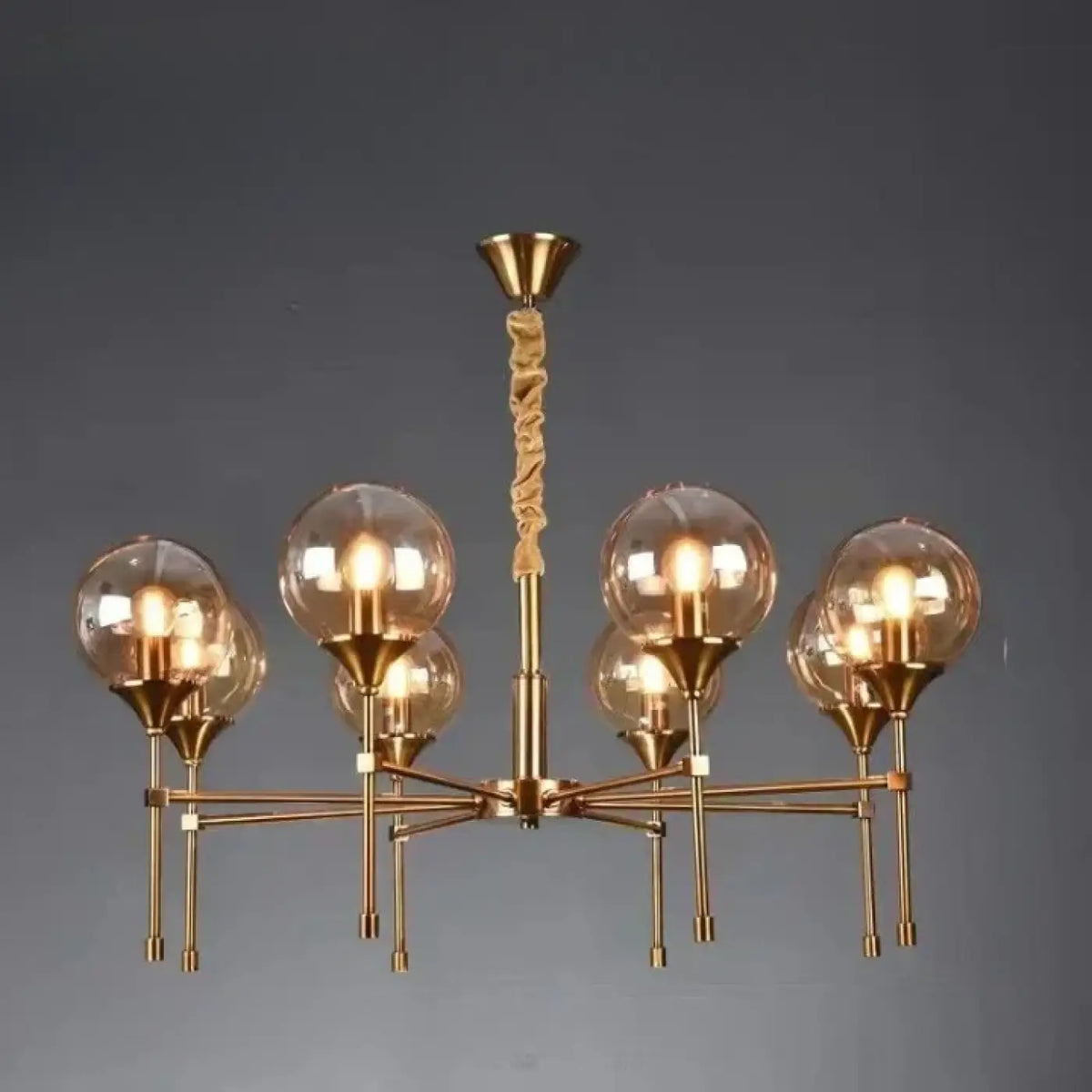 Pendelleuchte Gold mit Kugeln Transparent Rauch