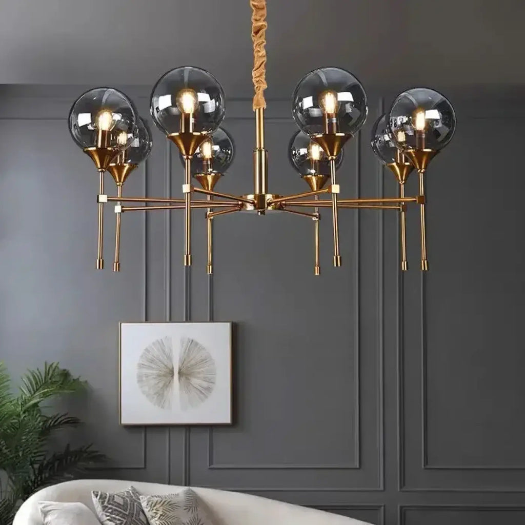 Pendelleuchte Gold mit Kugeln Transparent Rauch