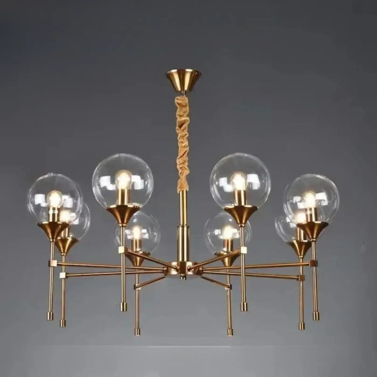Pendelleuchte Gold mit Kugeln Transparent Rauch