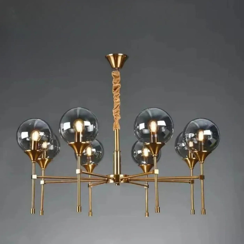 Pendelleuchte Gold mit Kugeln Transparent Rauch
