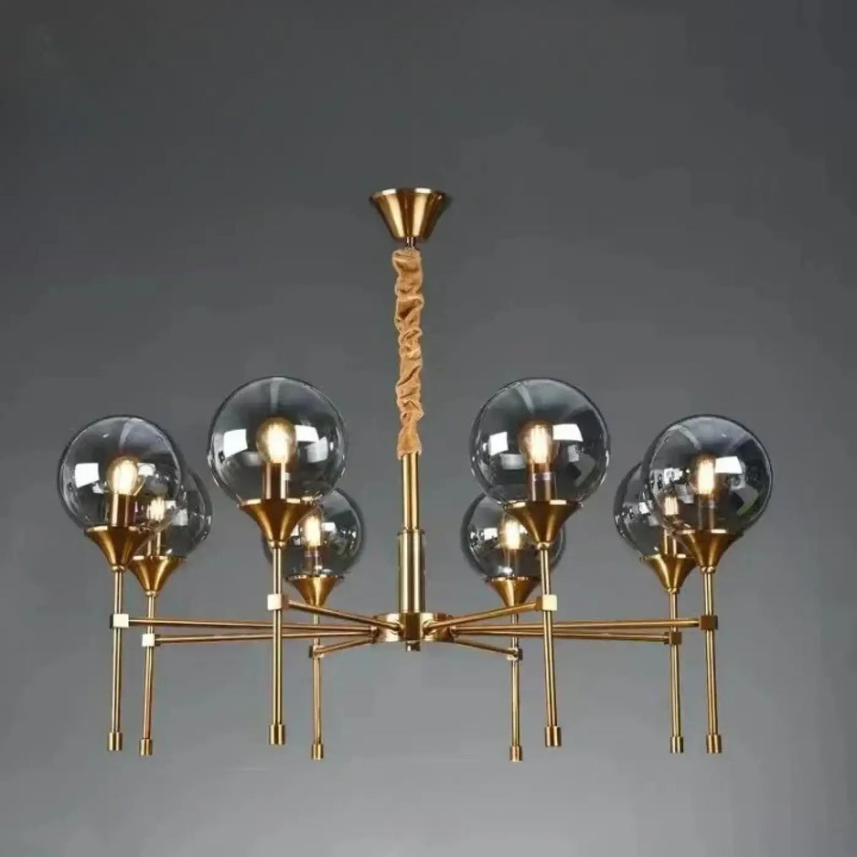 Pendelleuchte Gold mit Kugeln Transparent Rauch