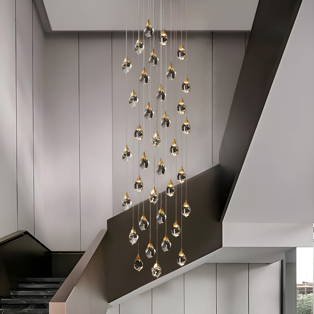 Kronleuchter Kristall Tropfen Gold für Treppenhaus und Eingang