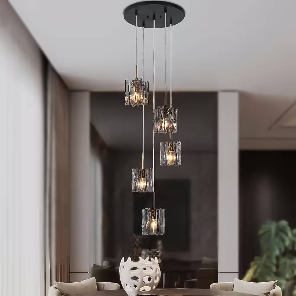 Kronleuchter 5 Globen Glas Grau Modern - Treppenhaus Foyer Wohnzimmer für Esszimmer
