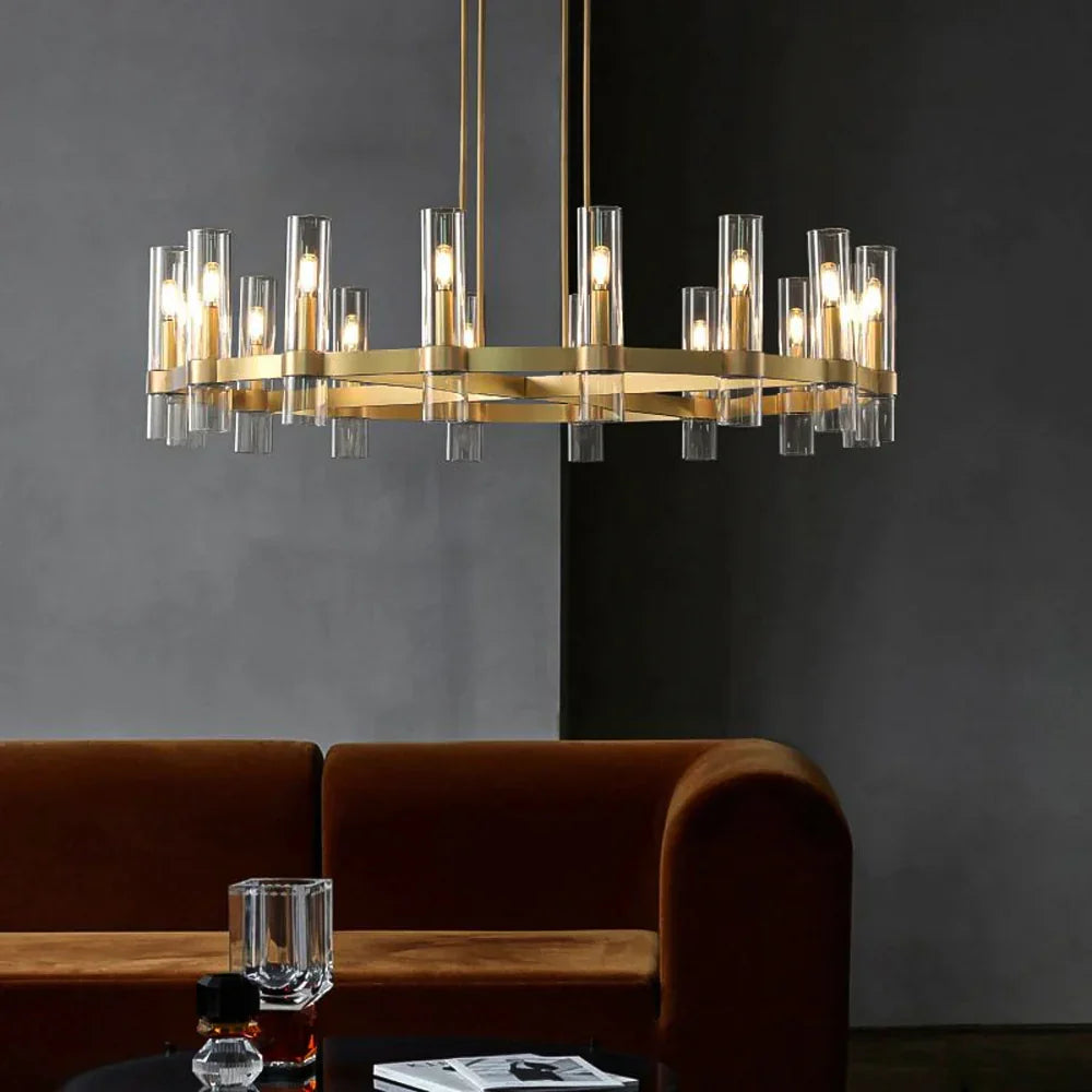 Kronleuchter Röhre Glas Transparent Gold für Esszimmer